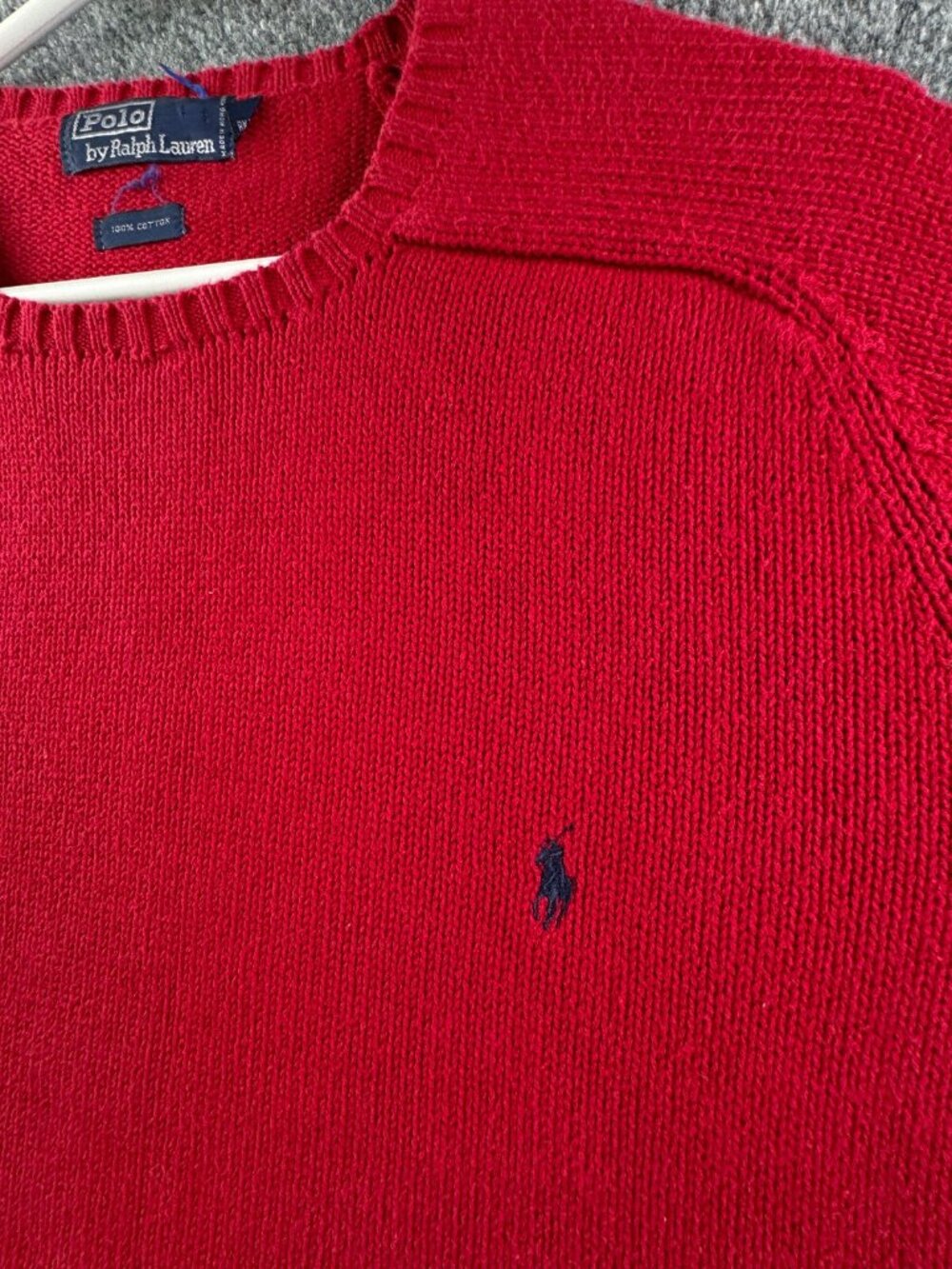 VTG Polo Ralph Lauren Red Knit Sweater Cotton Large Pullover Crew Neck Adult - Picture 8 of 10